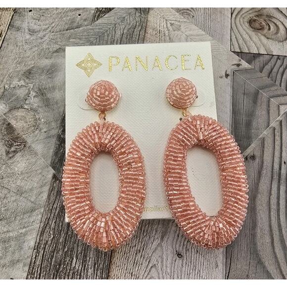 Panacea Gold Plated Pink Beaded Oval Drop Dangle Post Earrings - Picture 1 of 3